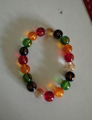 Customer photo review of FREE Today: Protection Harmony & Good Luck Om Mani Mantra Gold Foil Engraved Colorful Glaze Bracelet