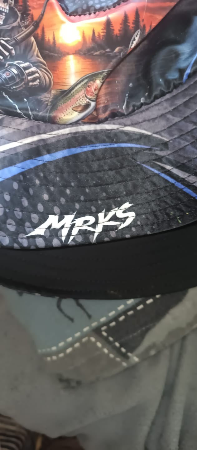 Customer photo review of Maxcorners Skeleton Angler Fishing Black Blue Sunset Personalized Name 3D Bucket Hat (12 Fish Species)