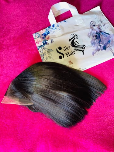Customer photo review of Vietnamese Super Double Drawn Bone Straight 5x5 Glueless Closure 8" Natural Black Wig