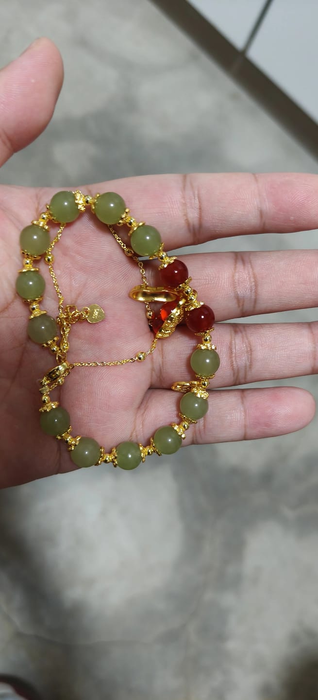 Customer photo review of FuAttract Good Fortune & Prosperity Hetian Jade Peanut Charm Double Layer Luck Bracelet