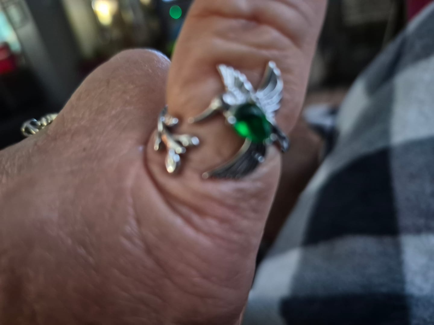 Customer photo review of Hummingbird Leaf Custom Birthstone Memorial Ring