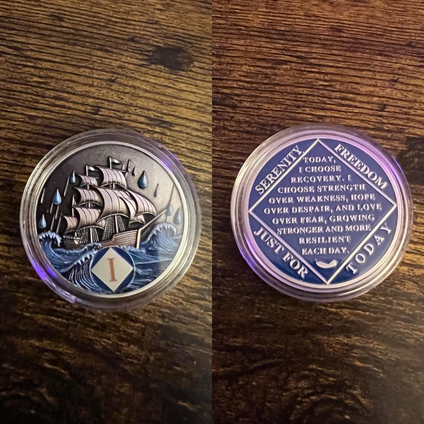 Customer photo review of Personalized Braving the Storm NA Recovery Coin – Personalize Any Day, Month or Year