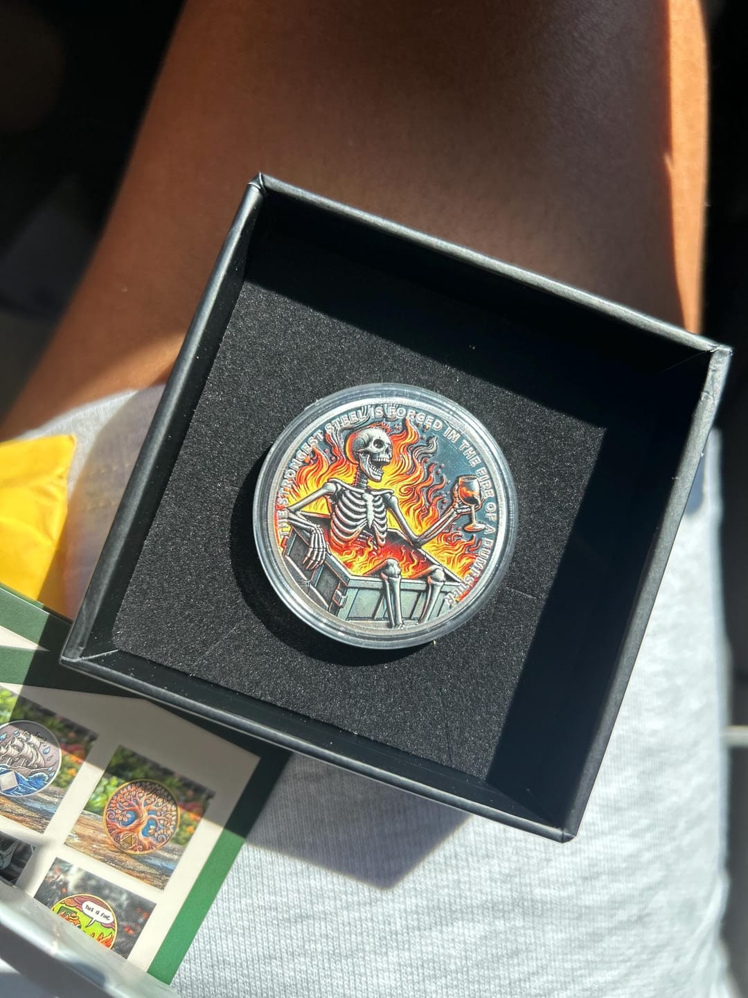 Customer photo review of Personalized Dumpster Fire Skull Sobriety Coin – Personalize Any Day, Month or Year