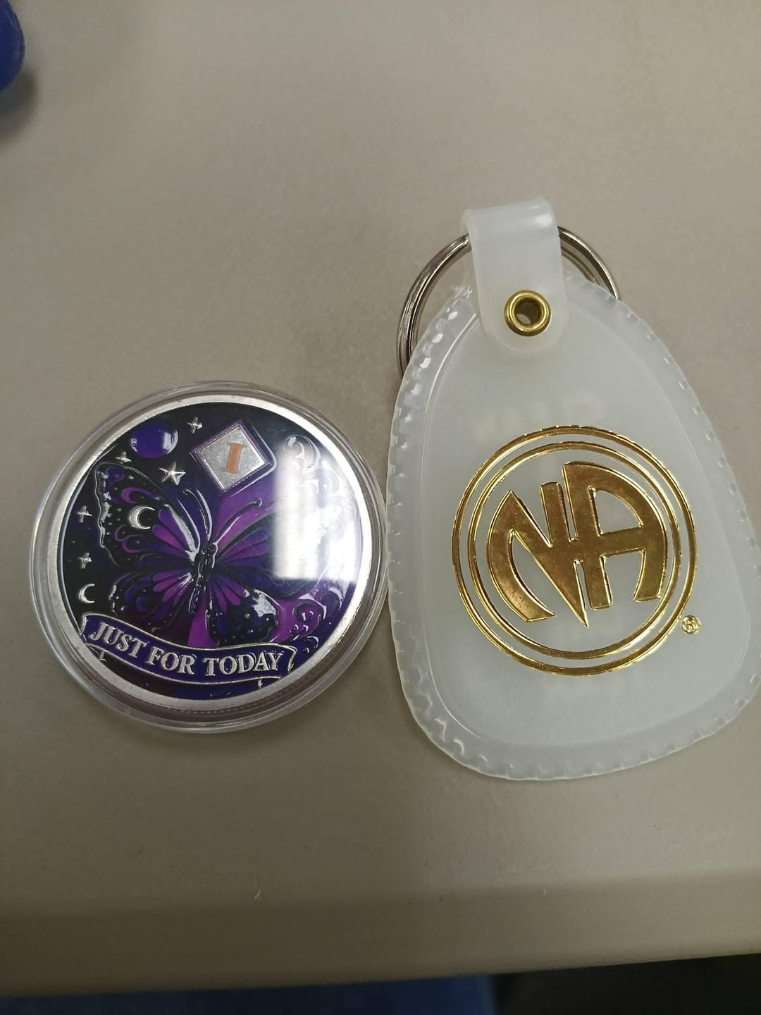 Customer photo review of Customized Moonlight Butterfly Sobriety Coin – Personalize Any Day, Month or Year