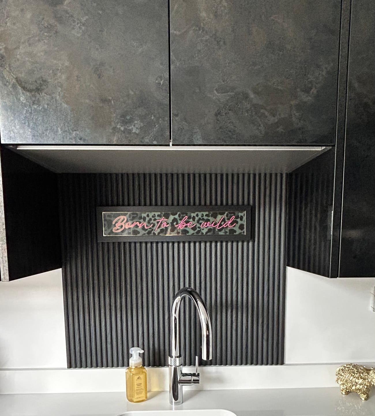 Customer photo review of Reeded Waterproof Charcoal Black Wall Panel