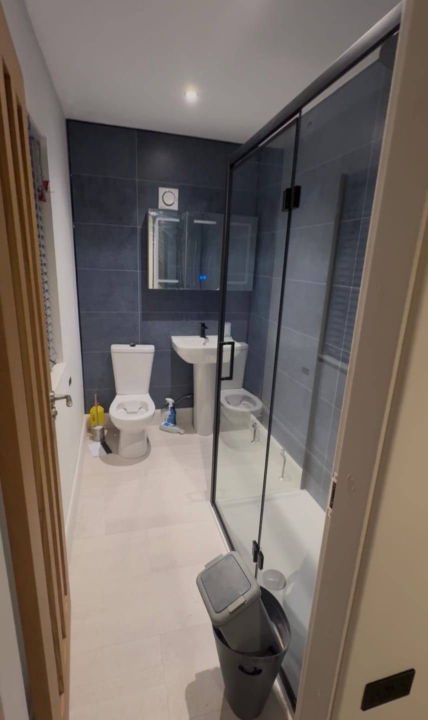 Customer photo review of 10mm Roman Blue Matt Shower Panel 1M x 2.4M