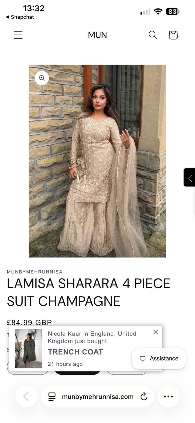 Customer photo review of LAMISA SHARARA 4 PIECE SUIT CHAMPAGNE