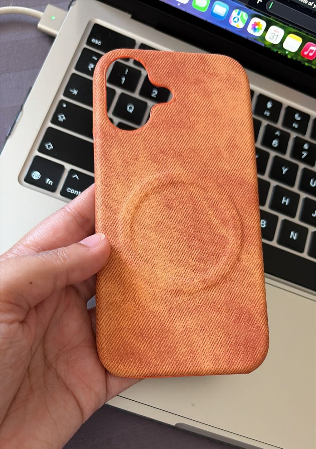 Customer photo review of iPhone Magsafe Denim Fabric Pre-Order Magnetic Case