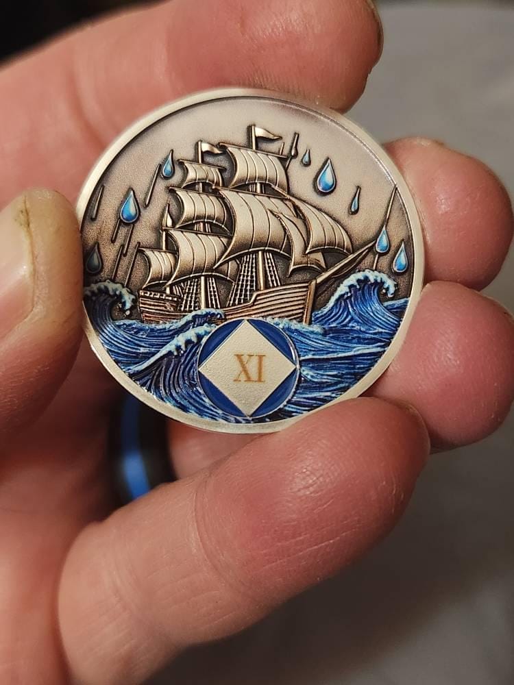 Customer photo review of Personalized Braving the Storm NA Recovery Coin – Personalize Any Day, Month or Year