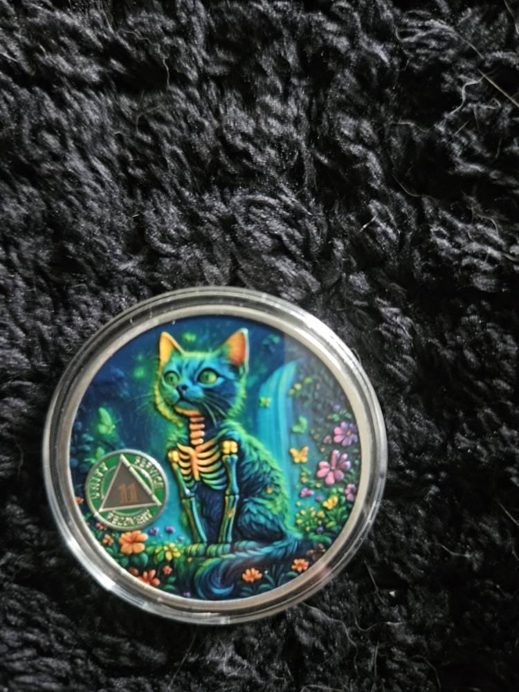 Customer photo review of Personalized Glow Forest Cat Sobriety Coin – Personalize Any Day, Month or Year