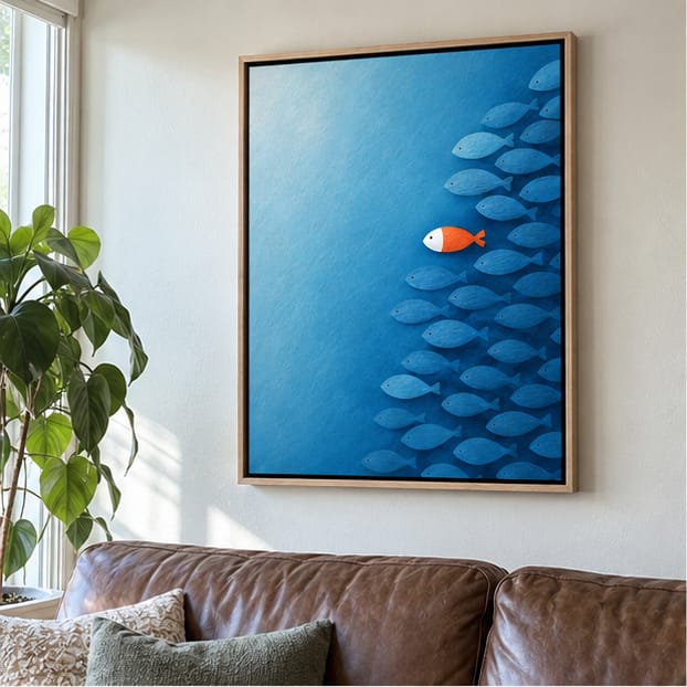 Customer photo review of Orange Fish in Blue School Canvas Wall Art