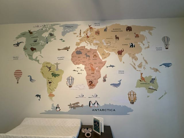 Customer photo review of World Map with Capitals Wall Decal