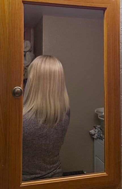 Customer photo review of Seamless Clip-In Crown Hair Topper for Thinning Hair
