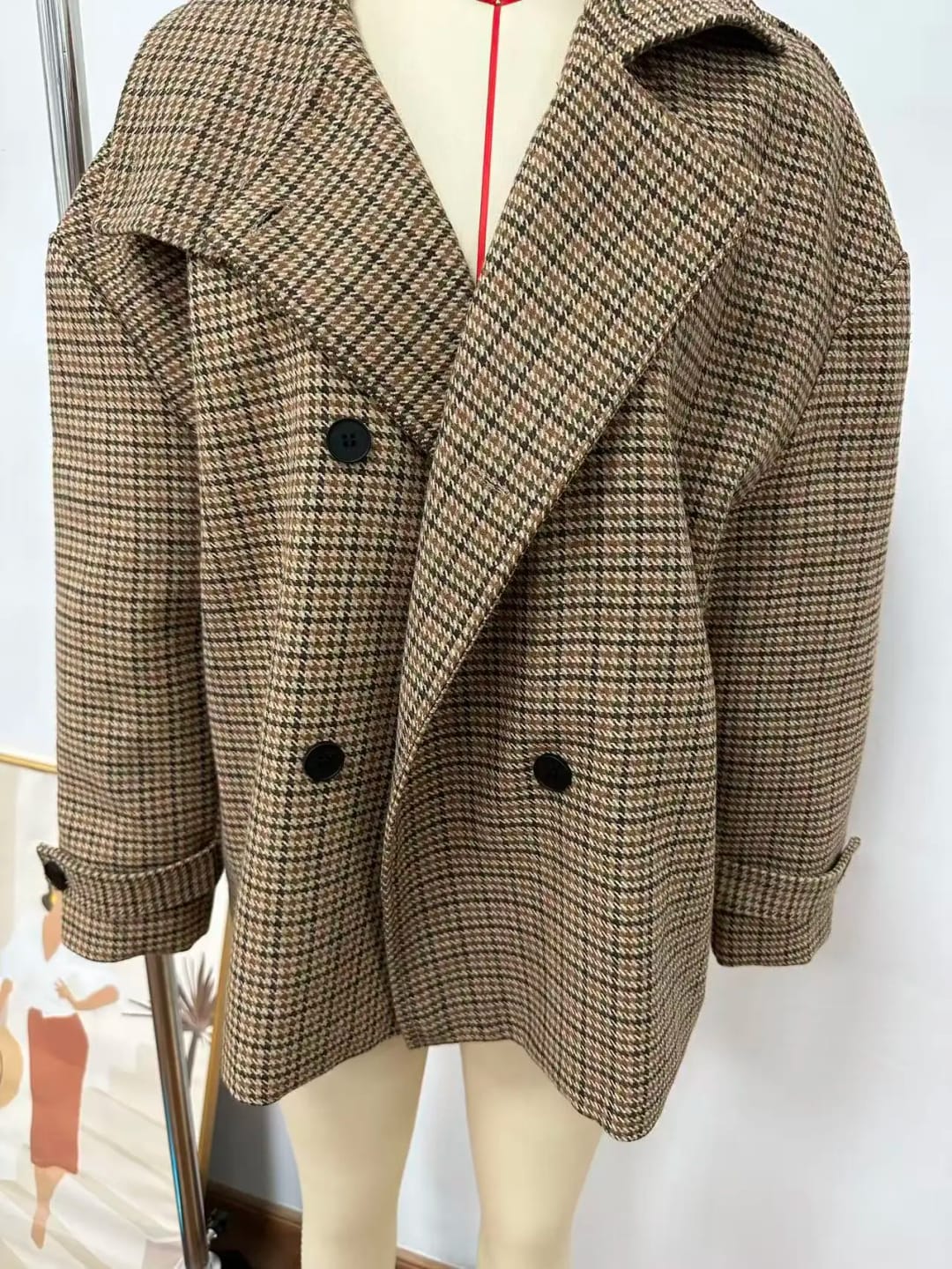 Customer photo review of Ava Funnel Neck Houndstooth Short Jacket