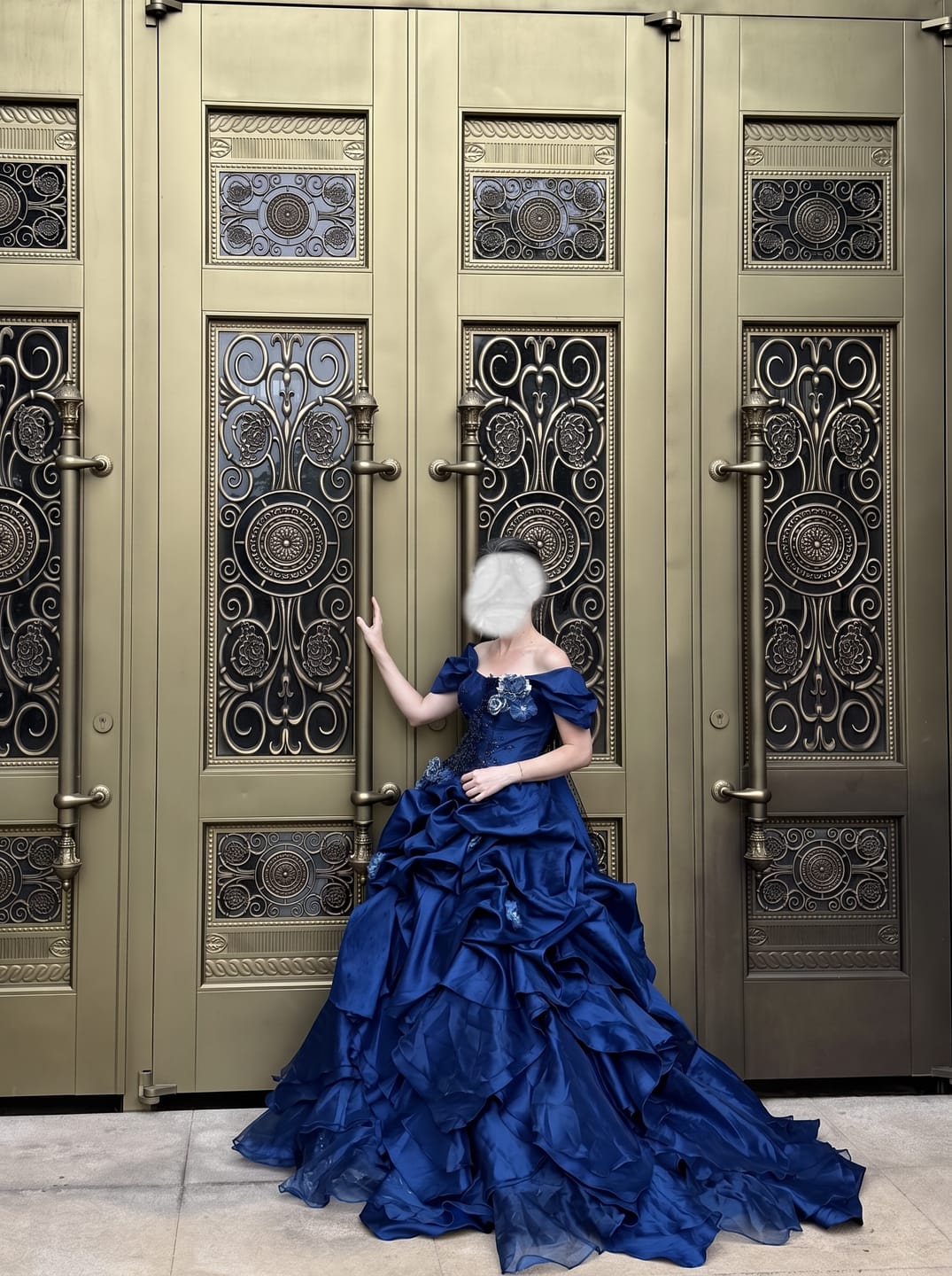 Customer photo review of Gothic Navy Blue Floral Evening Dress with Floral Embellishment – Elegant Strapless Evening Dress with Corset Back Plus Size