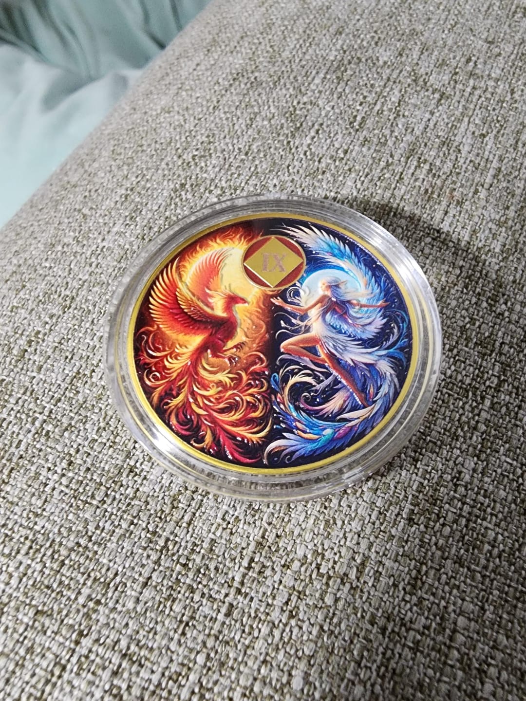 Customer photo review of Personalized Phoenix Fairy Sun and Moon NA Recovery Coin – Personalize Any Day, Month or Year