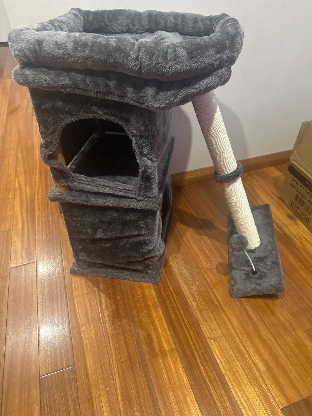Customer photo review of Cat Tree Cat Tower Top Perch Sisal Post E1 Particle Board Dark Grey