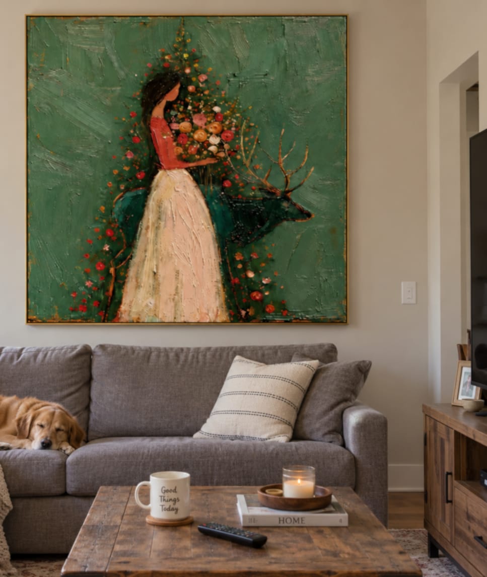 Customer photo review of Wildflower Grace-Woman and Stag Floral Painting
