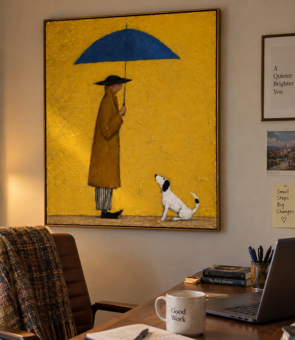 Customer photo review of Blue Shelter-Umbrella Walker Dog Painting
