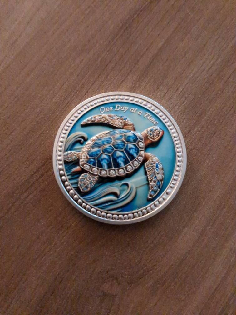 Customer photo review of 3D Turtle Sobriety Coin – One Day at a Time Recovery Token