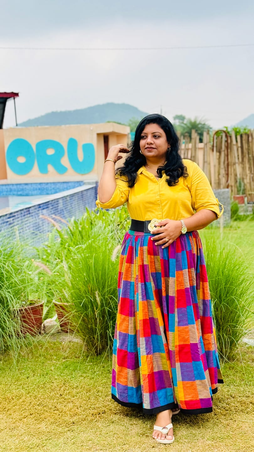 Customer photo review of Bold Prism Panelled Cotton Swirl Skirt