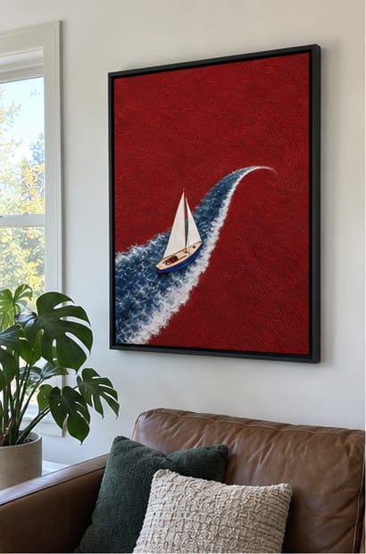 Customer photo review of Red Ocean Sailboat Canvas Wall Art