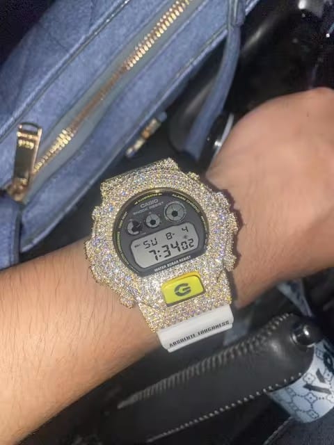 Customer photo review of Custom G Shock DW6900 Moissanite Watches Case 10K Gold
