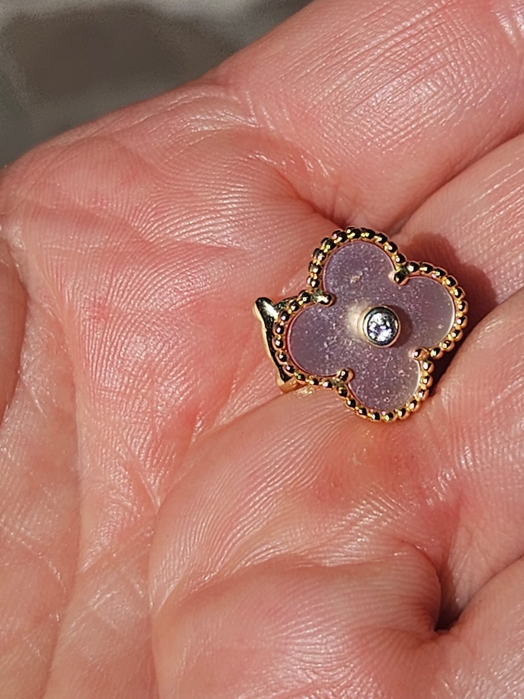Customer photo review of CLOVER PINK MOP 1 DIAMOND STUD EARRINGS