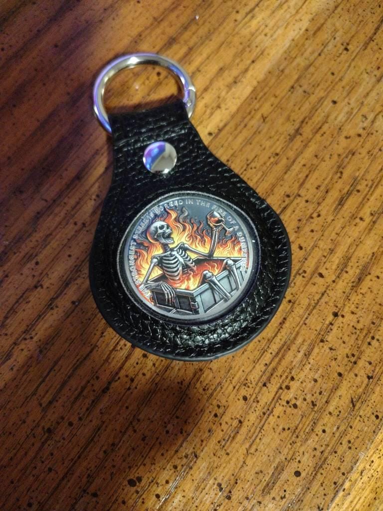 Customer photo review of Personalized Dumpster Fire Skull Sobriety Coin – Personalize Any Day, Month or Year