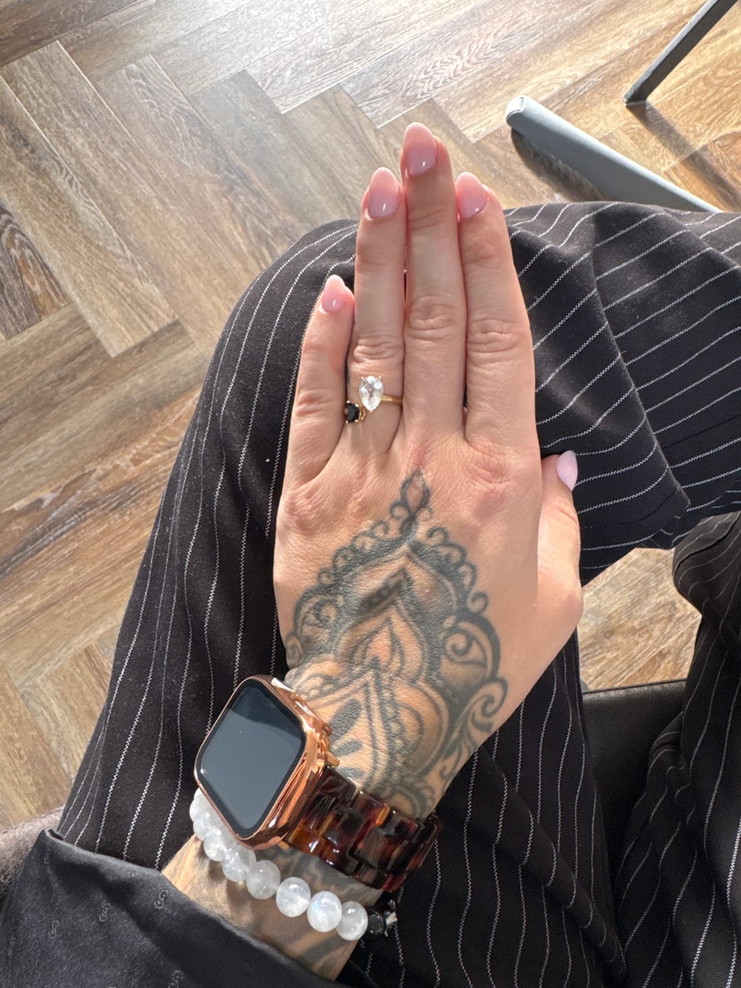 Customer photo review of Clear quartz + Black onyx "I PROTECT MY PEACE" 18K ring