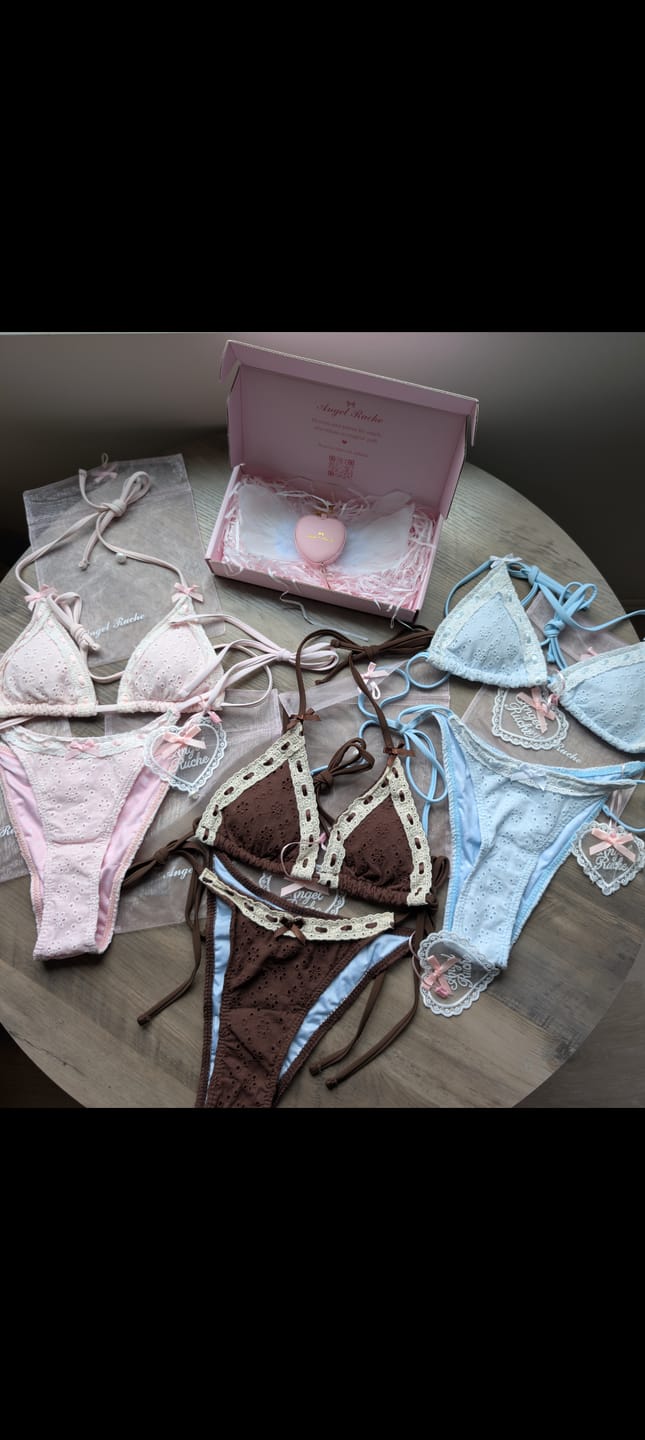 Customer photo review of Coquette Cotton Eyelet Bikini Top (Pink)