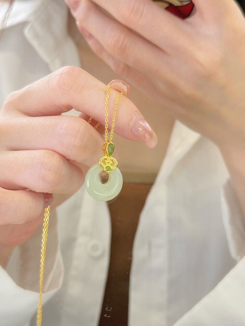 Customer photo review of The Tranquil Halo - Ningxiang Hetian Jade Necklace