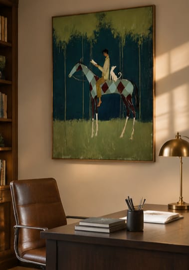 Customer photo review of Forest Reader-Horse and Dog Folk Painting