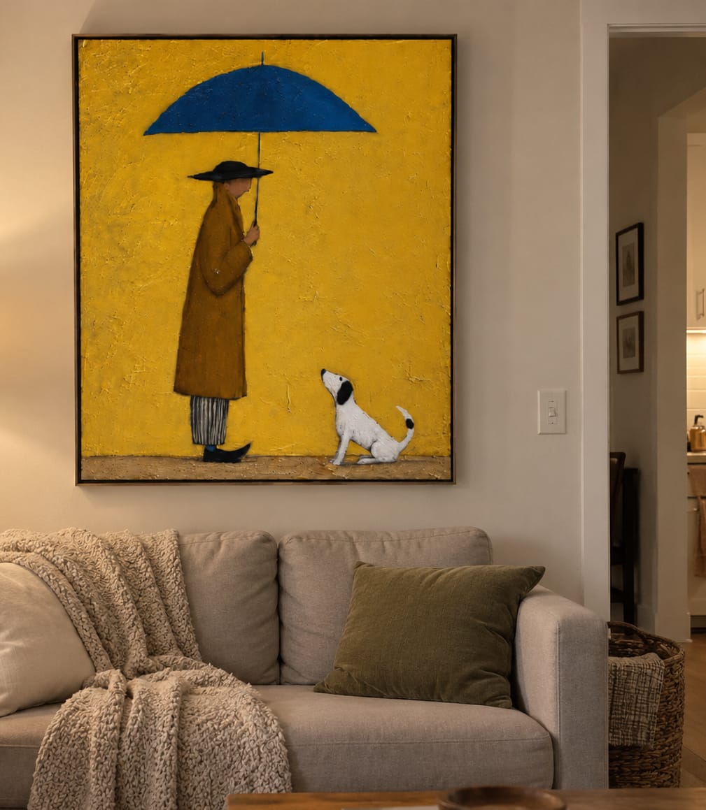 Customer photo review of Blue Shelter-Umbrella Walker Dog Painting