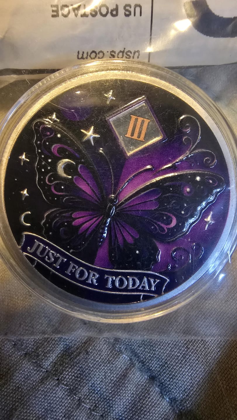 Customer photo review of Customized Moonlight Butterfly Sobriety Coin – Personalize Any Day, Month or Year