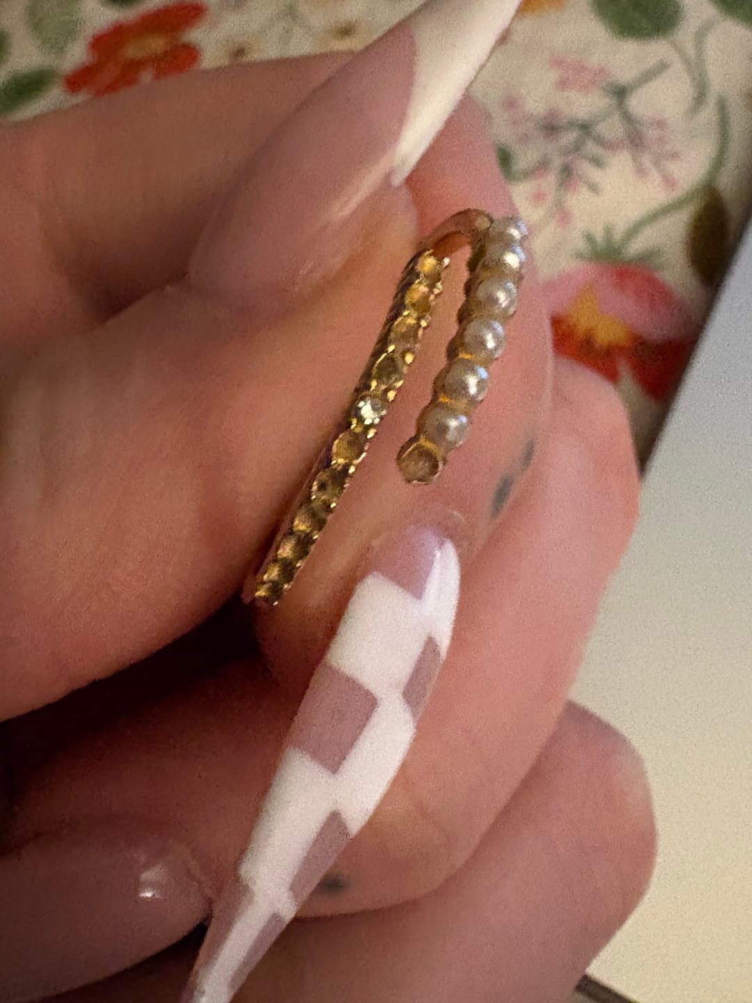 Customer photo review of “Wrap Me” Pearl & Crystal Ring