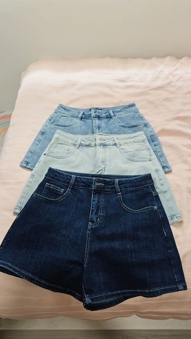 Customer photo review of Mid-Waisted Stretch Denim Shorts