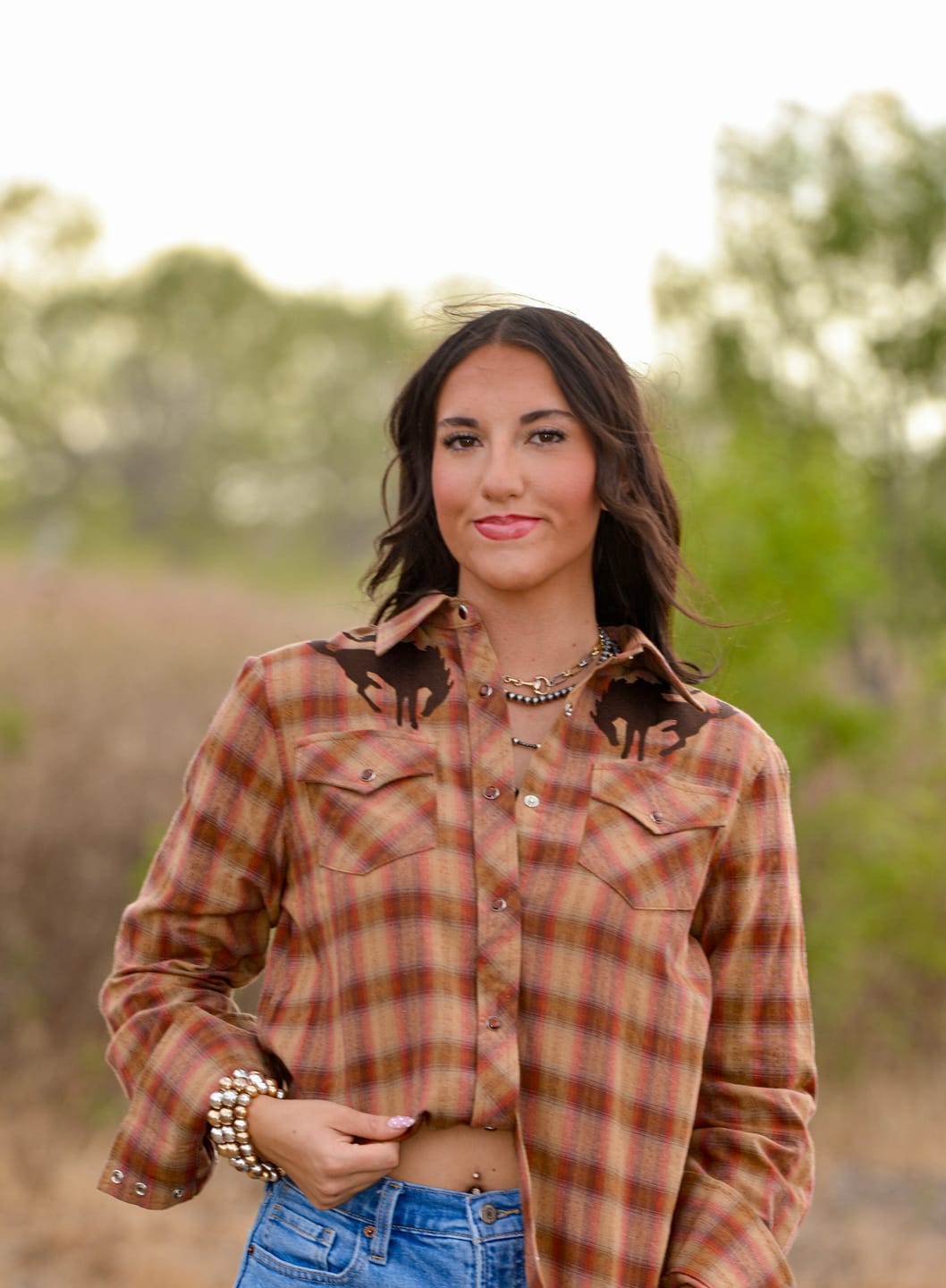Customer photo review of Pretty Plaid Cowboy Button Up
