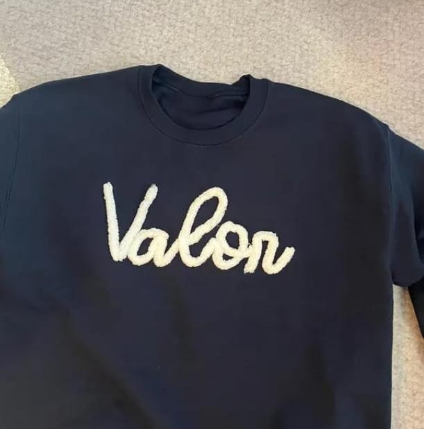 Customer photo review of Custom College Chenille Team Name Embroidered Sweatshirt | Gifts for Sports Mom