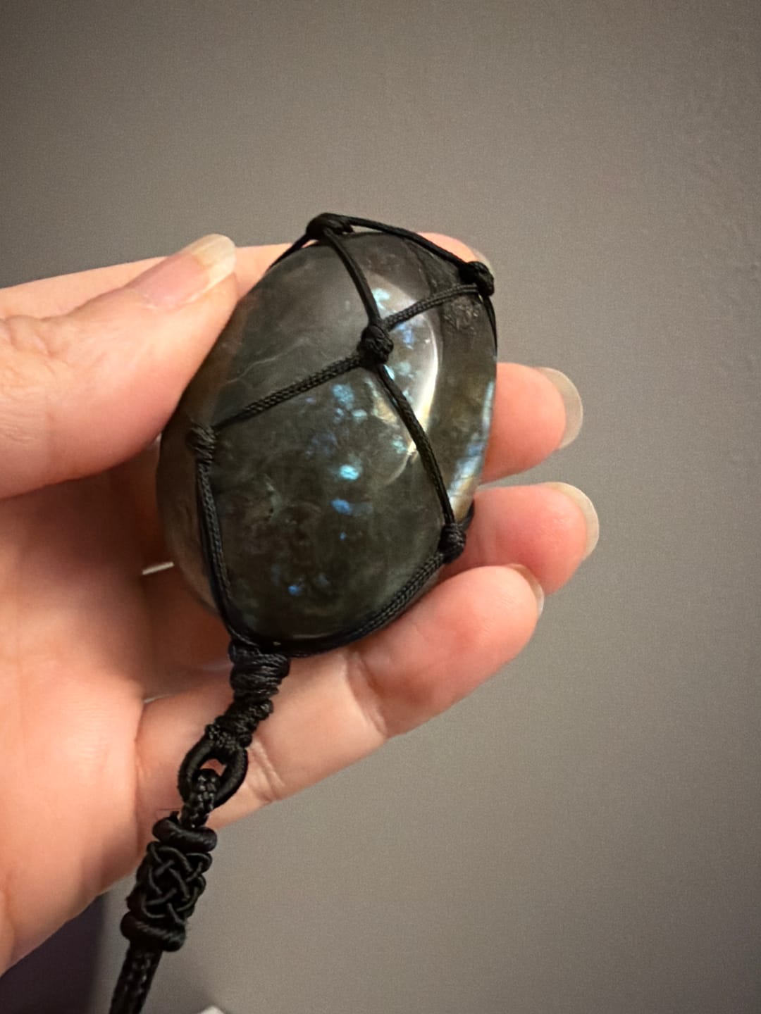 Customer photo review of Dragon's Heart Labradorite Necklace