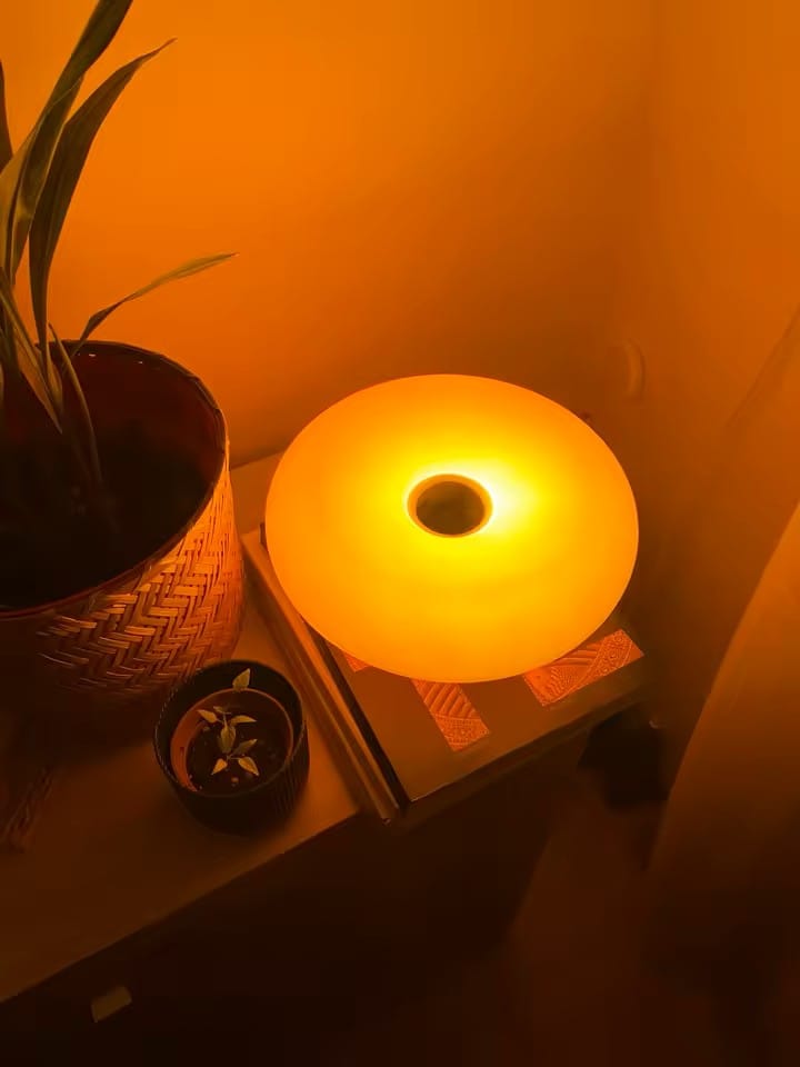 Customer photo review of Blown Glass Donut Lamp