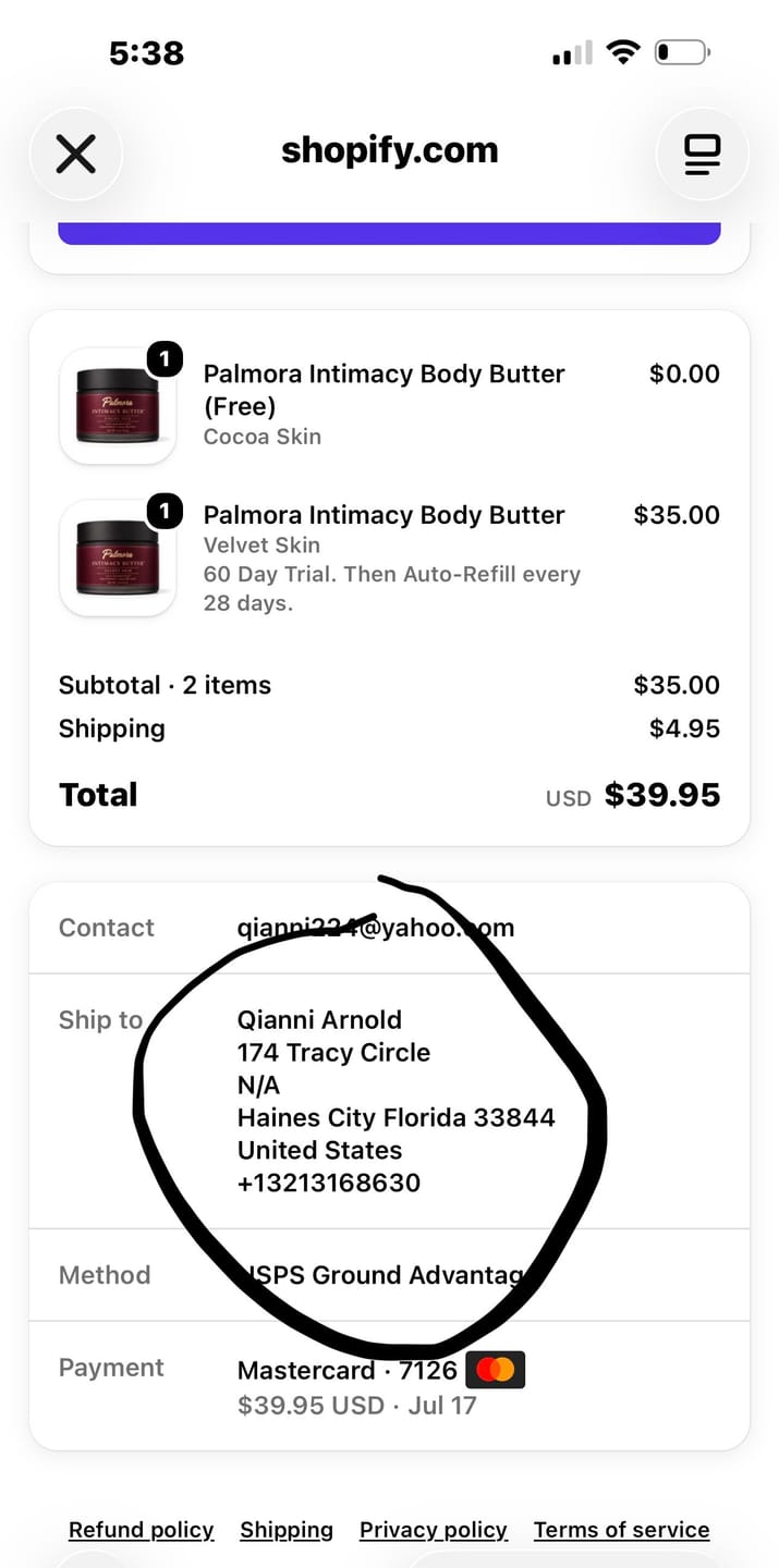 Customer photo review of Palmora Intimacy Body Butter