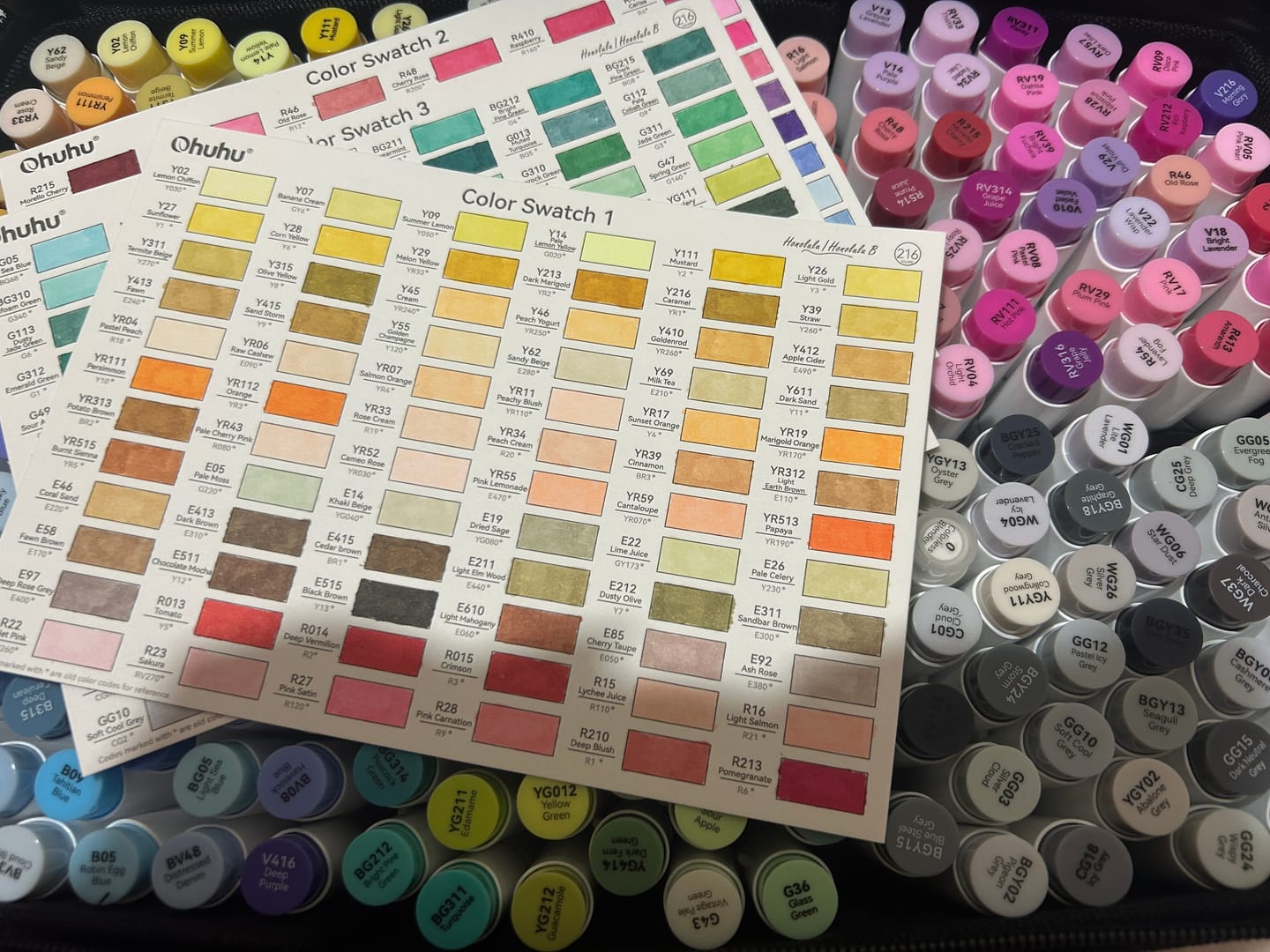 Customer photo review of Ohuhu Honolulu 216 Colors Dual Tips Alcohol Art Markers (New Color Codes)