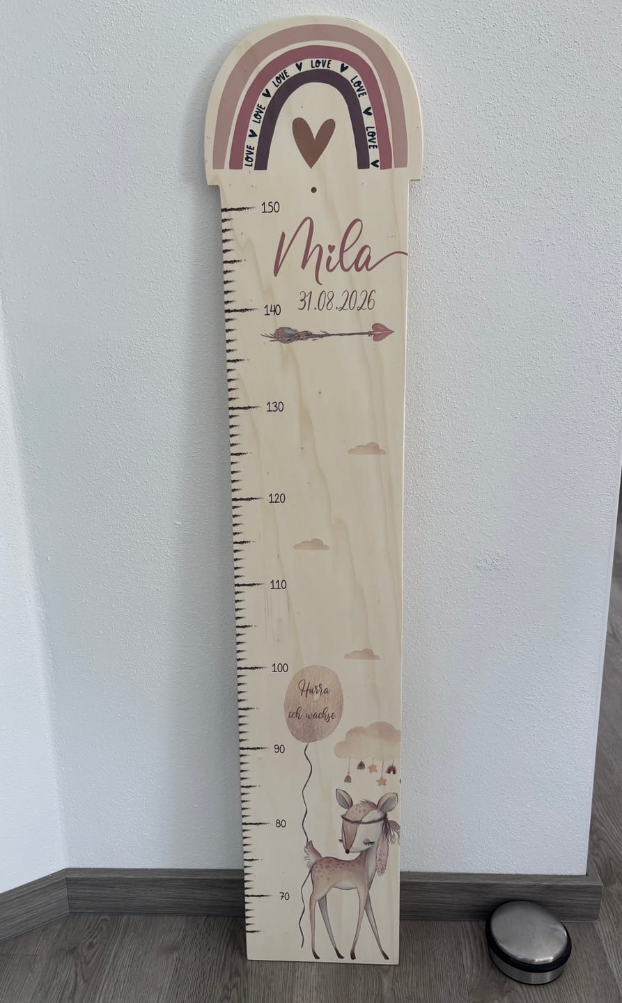 Customer photo review of Messlatte Kinder Holz - Reh & Regenbogen