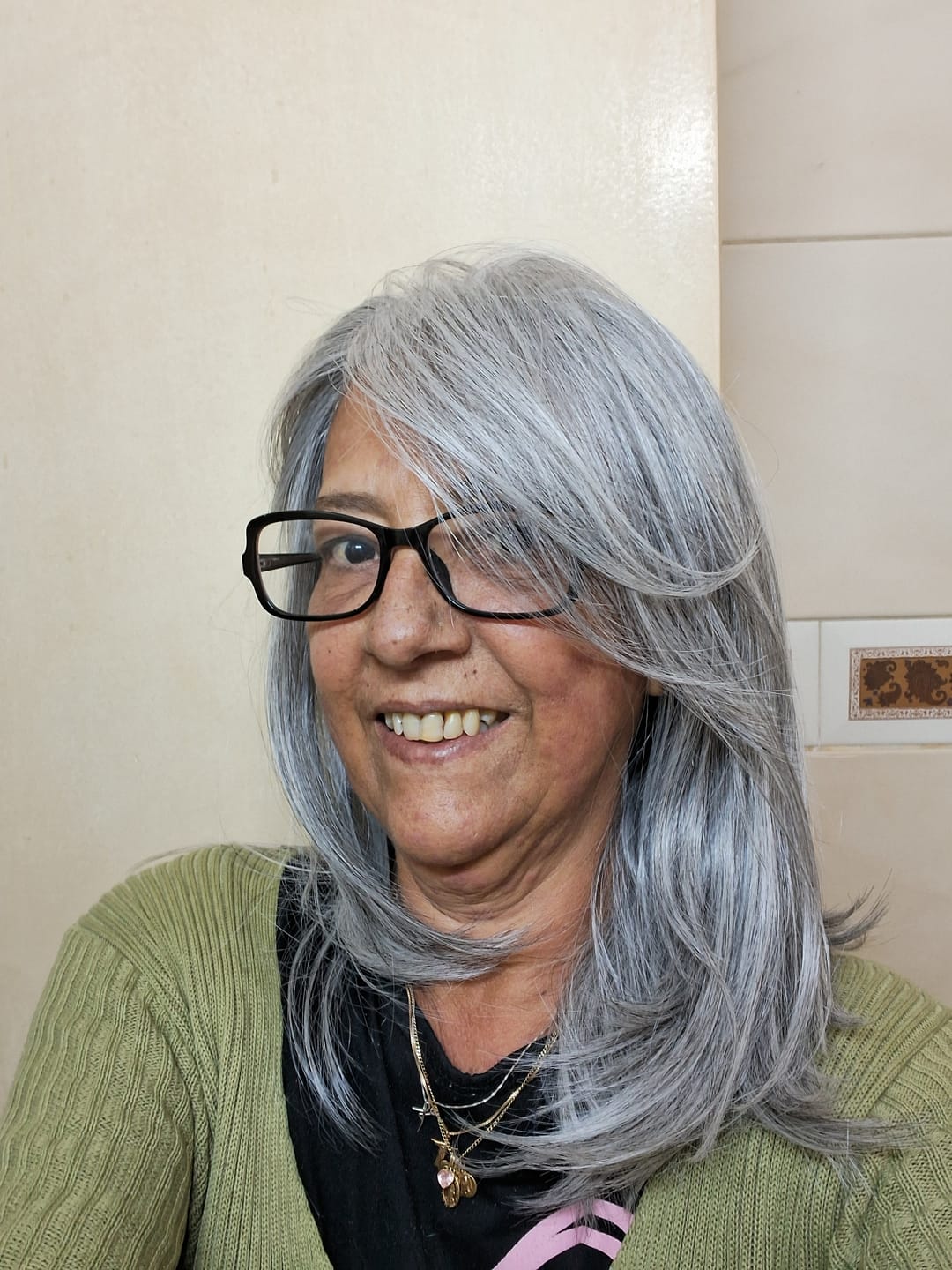 Customer photo review of Lace Front HD Lara Grisalha 45cm - Repartição Livre 13x4