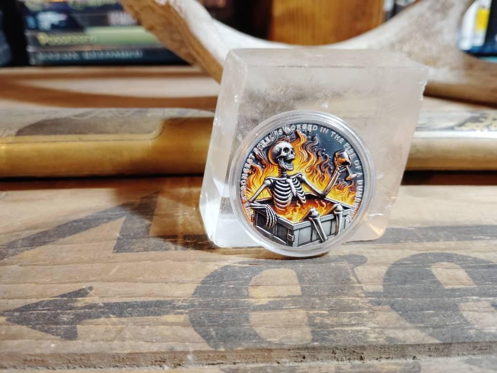 Customer photo review of Personalized Dumpster Fire Skull Sobriety Coin – Personalize Any Day, Month or Year