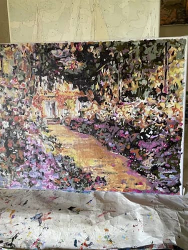 Customer's Custom Paint By Numbers canvas depicting a colorful garden path with impressionist style brushstrokes.