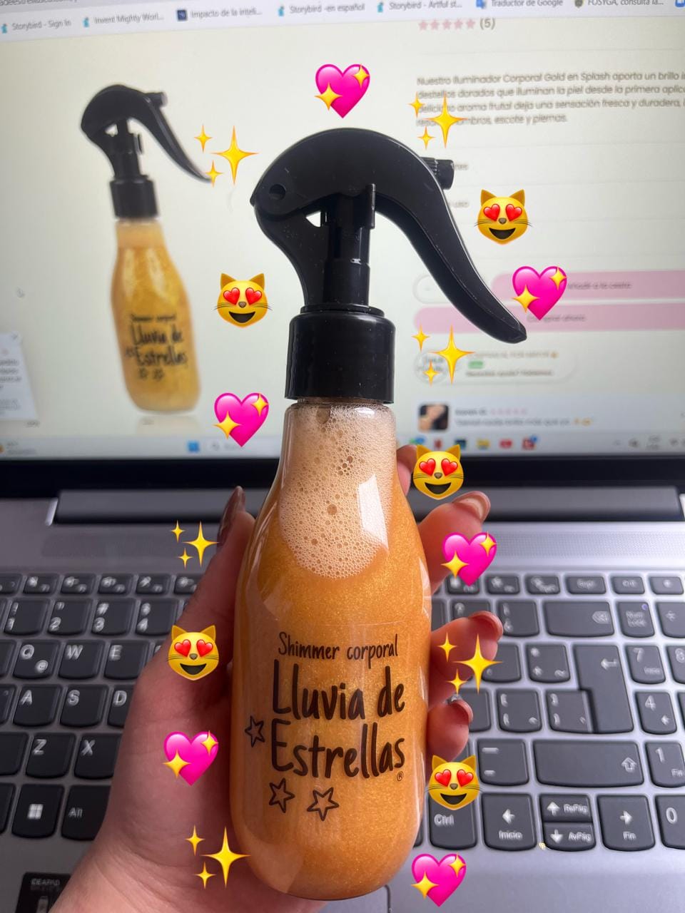 Customer photo review of LLUVIA DE ESTRELLAS TONO DORADO