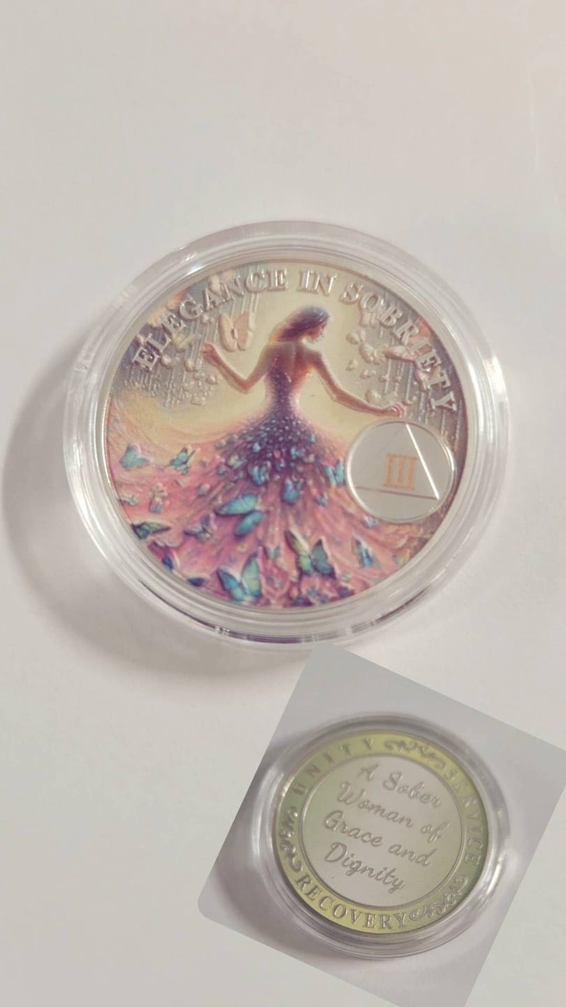 Customer photo review of Personalized Sister Power Sobriety Coin – Personalize Any Day, Month or Year