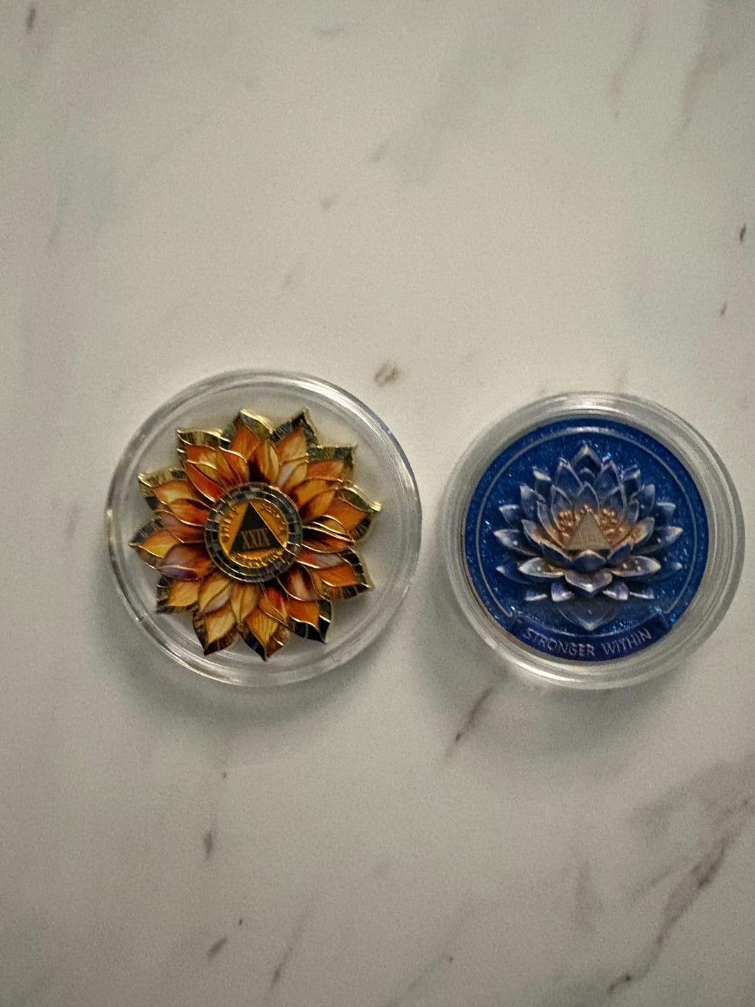 Customer photo review of Personalized Sunflower Sobriety Coin – Personalize Any Day, Month or Year